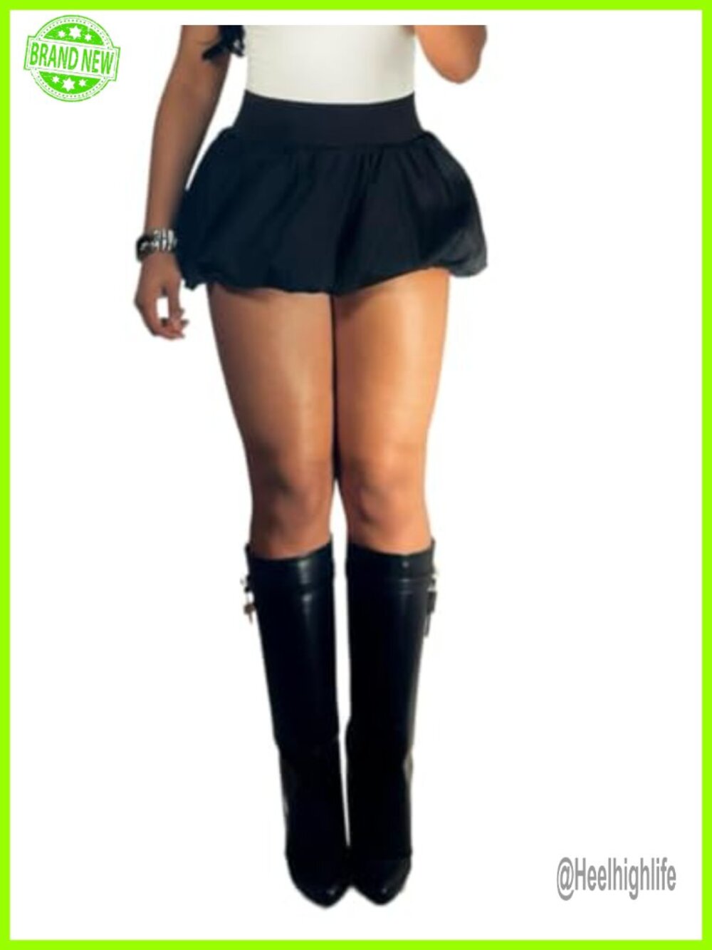 High Waist Bubble Mini Skirt Polyester Bubble Hem A-Line Summer Party